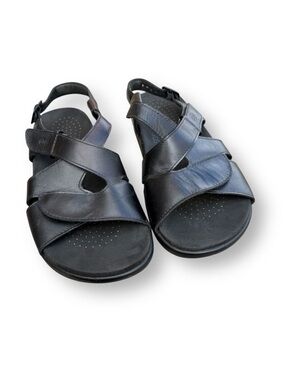 SAS Women’s Huggy Sandals Black Leather Criss Cross Made in USA size 9 W